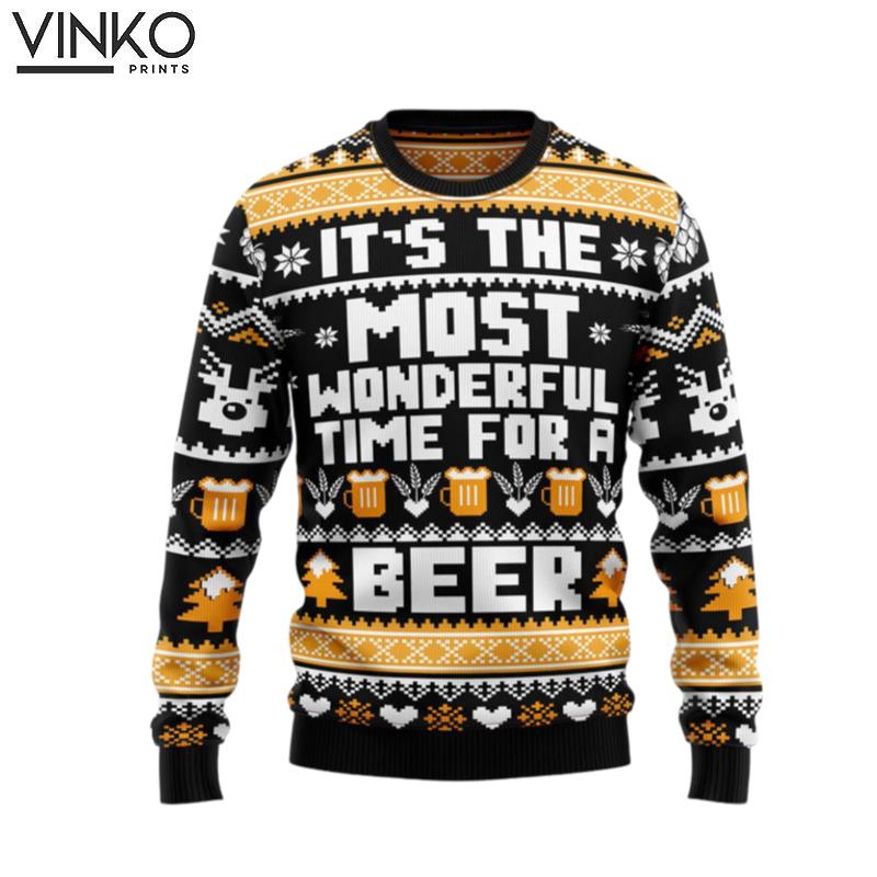 Wonderful Time For A Beer for men and women Ugly Christmas Sweater