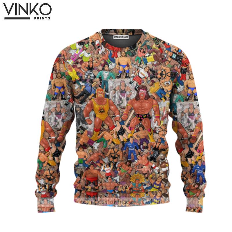 Wrestling Character Collage Art Ugly Christmas Sweater