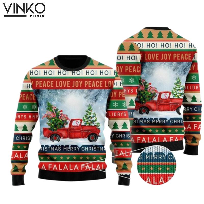 Xmas Flamingos Ride Red Truck Flamingos Clan Ugly Christmas Sweater