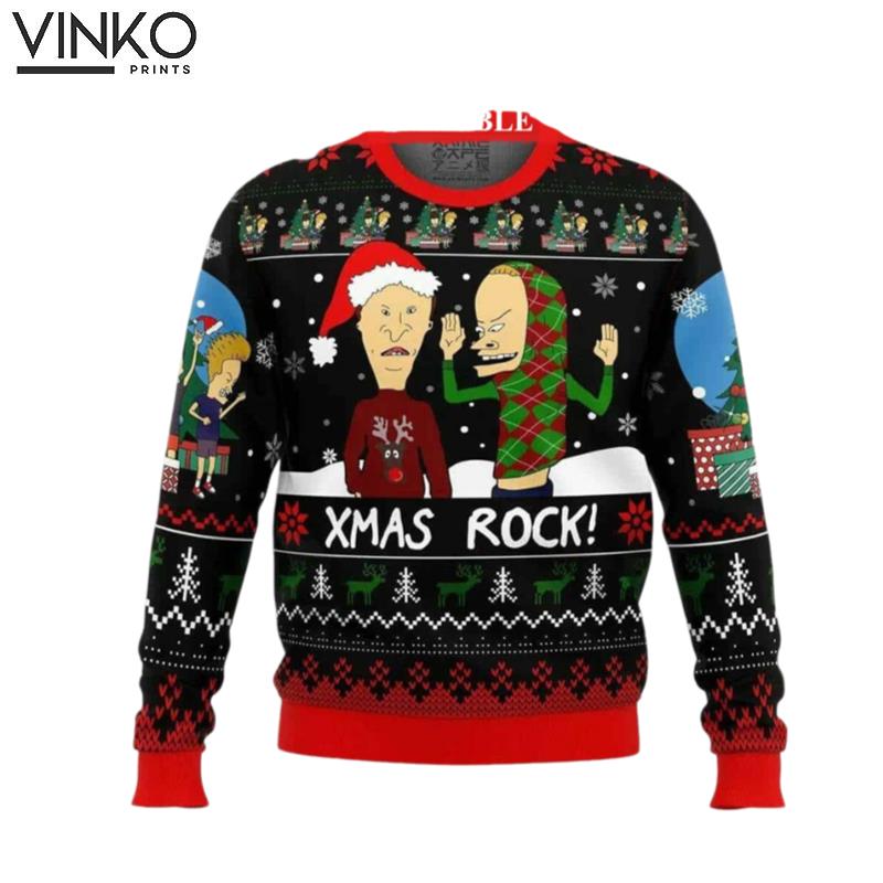 Xmas Rock Beavis and Butthead Ugly Christmas Sweater