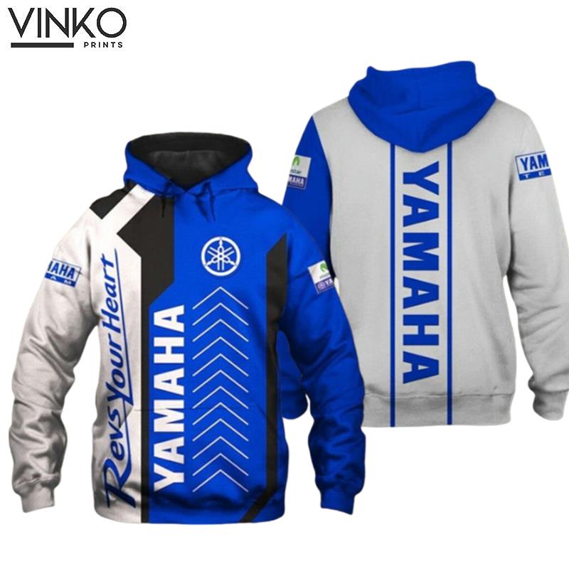 Yamaha Revs Your Heart White Blue Pattern Hoodie