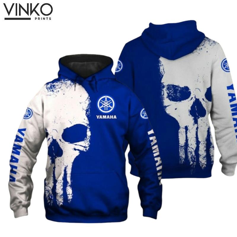 Yamaha White Skull Blue Pattern Hoodie