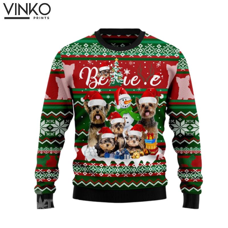 Yorkshire Terrier Believe Christmas Ugly Christmas Sweater