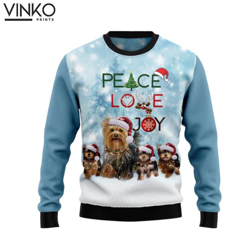 Yorkshire Terrier Peace Love Joy D1011 Ugly Christmas Sweater