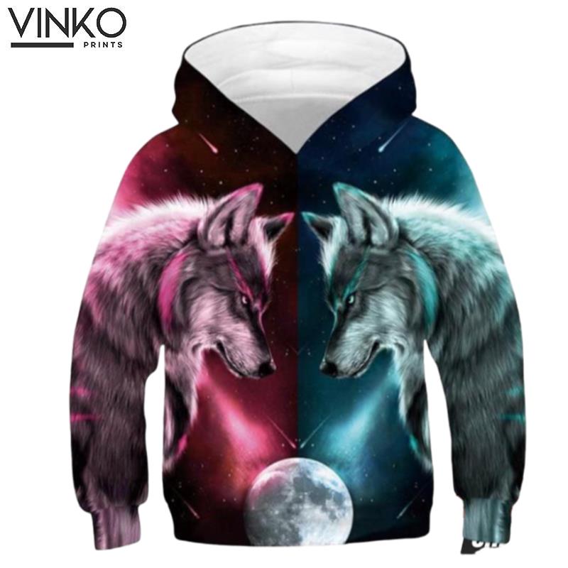 Youth Cute Couple Wolf Animal Galaxy Hoodie