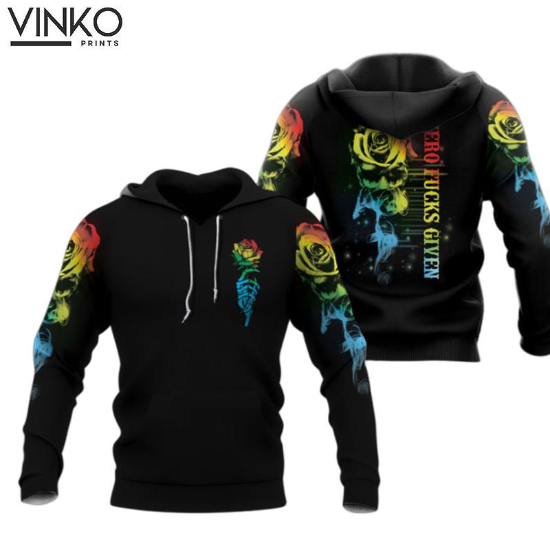 Zero F Cks Given Skull Rose Smoke Rainbow Hoodie