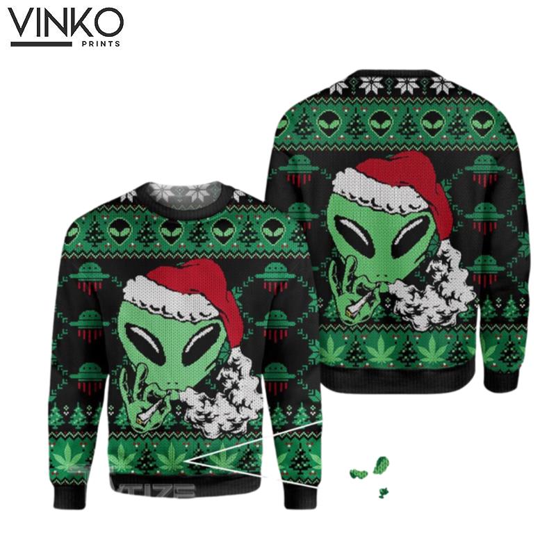 alien weed Ugly Christmas Sweater