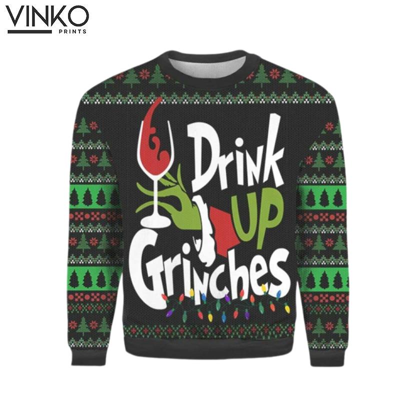 funny character Funny Drink Up GrinchesS Ugly Christmas Sweater